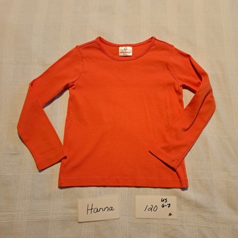 Hanna Andersson girls size 120 or 6-7 long sleeve orange shirt